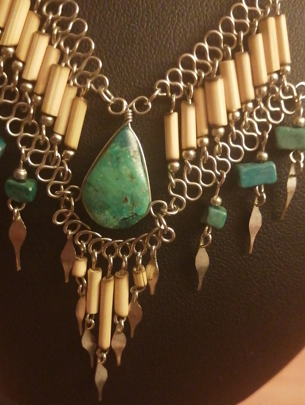 Natural Turquoise Artisan Peruvian Handcrafted Wire-wrapped Bib Necklace